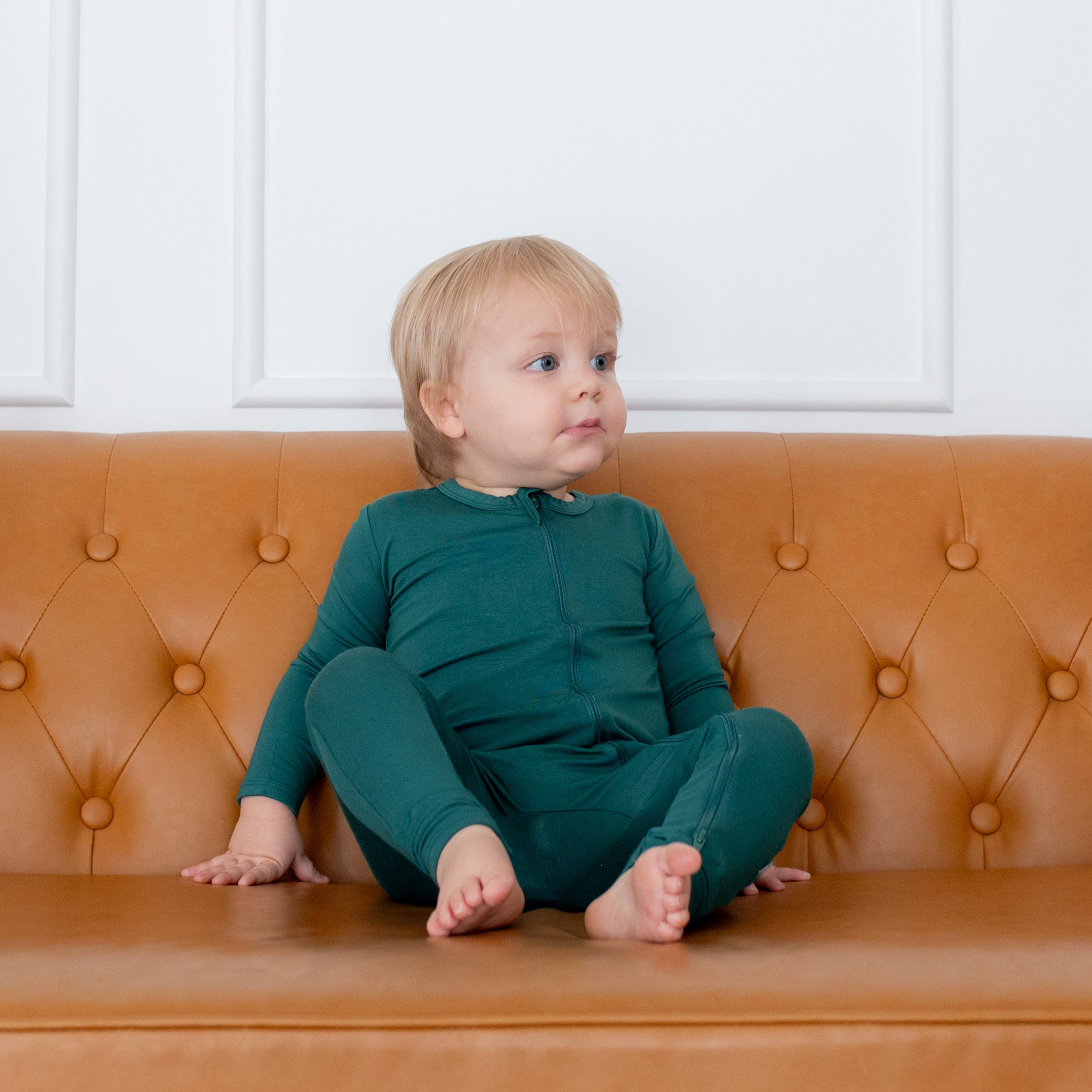 Baby Zipper Rompers in Emerald