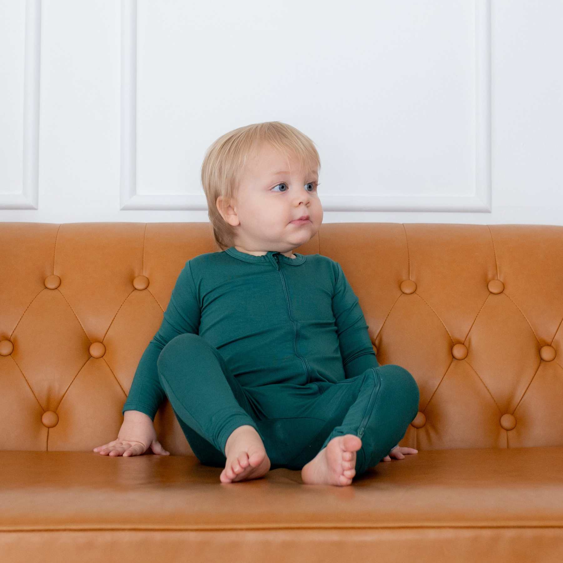Baby Zipper Rompers in Emerald