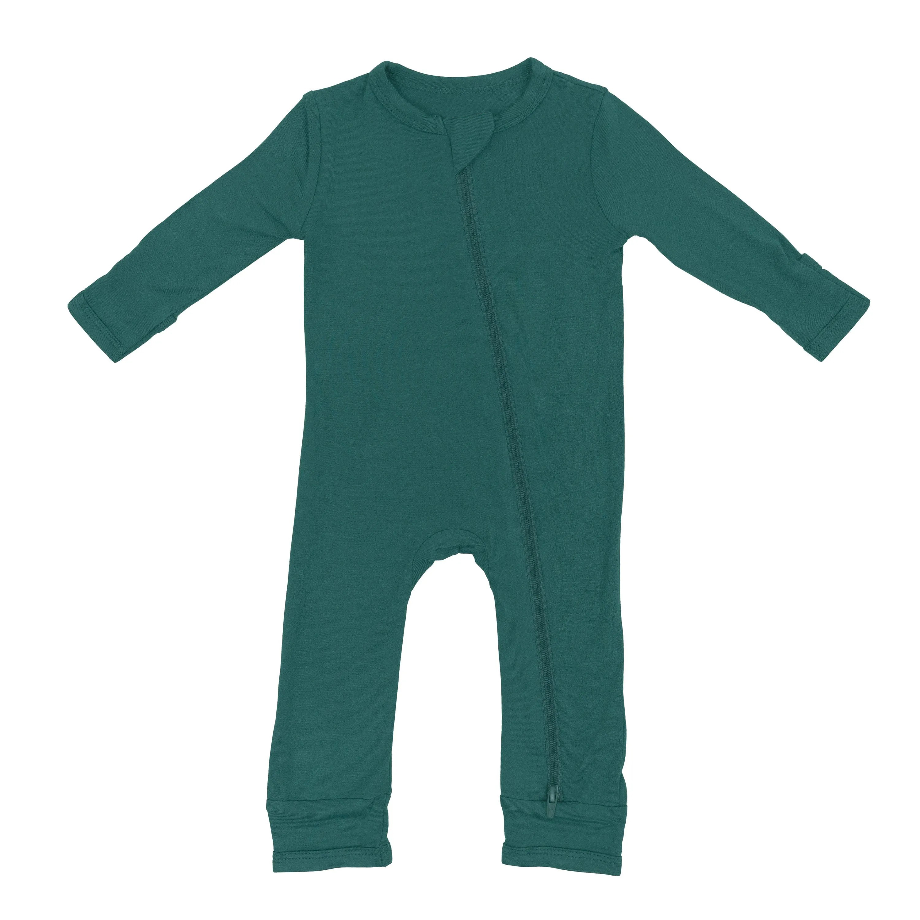 Baby Bamboo Zipper Rompers in Emerald