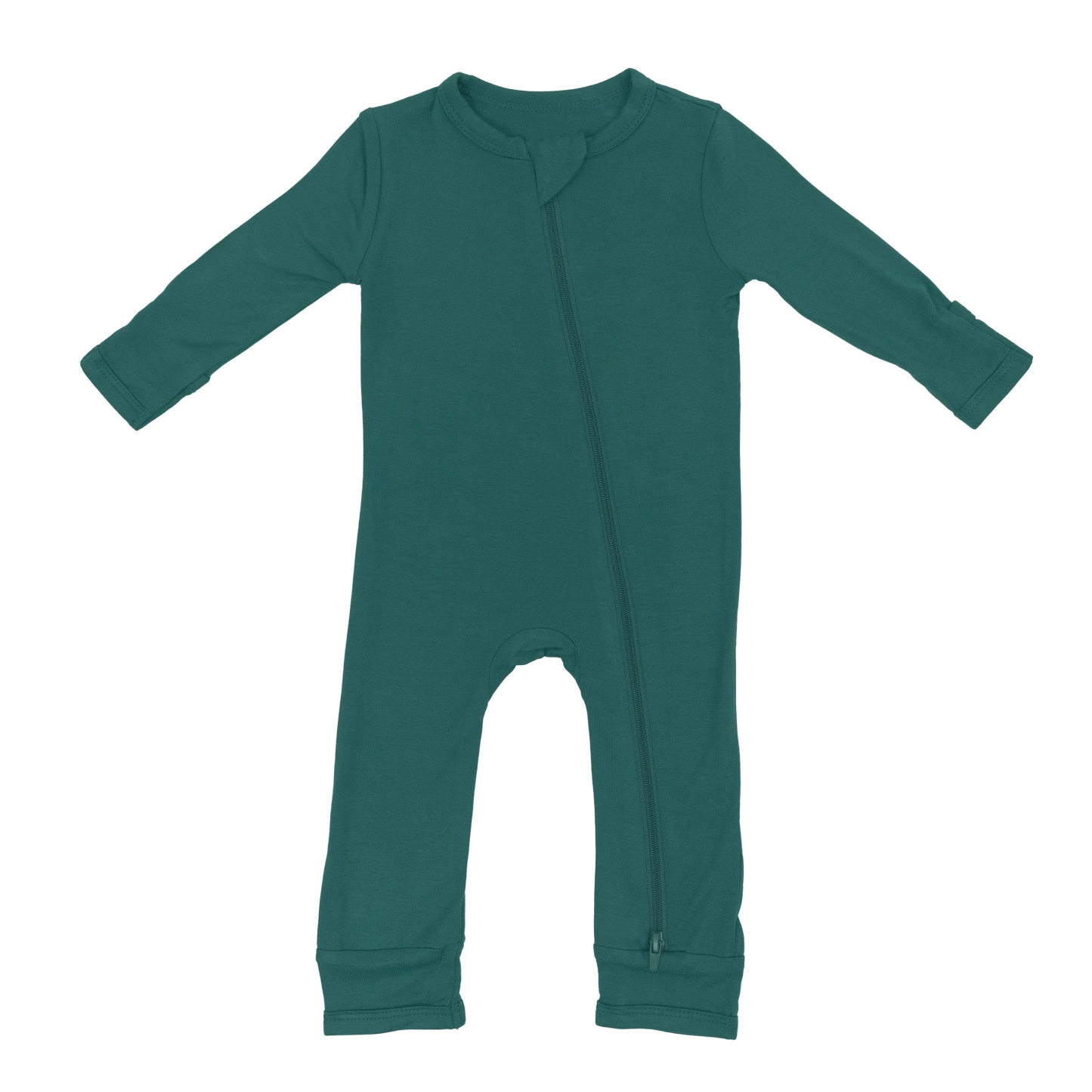 Baby Bamboo Zipper Rompers in Emerald