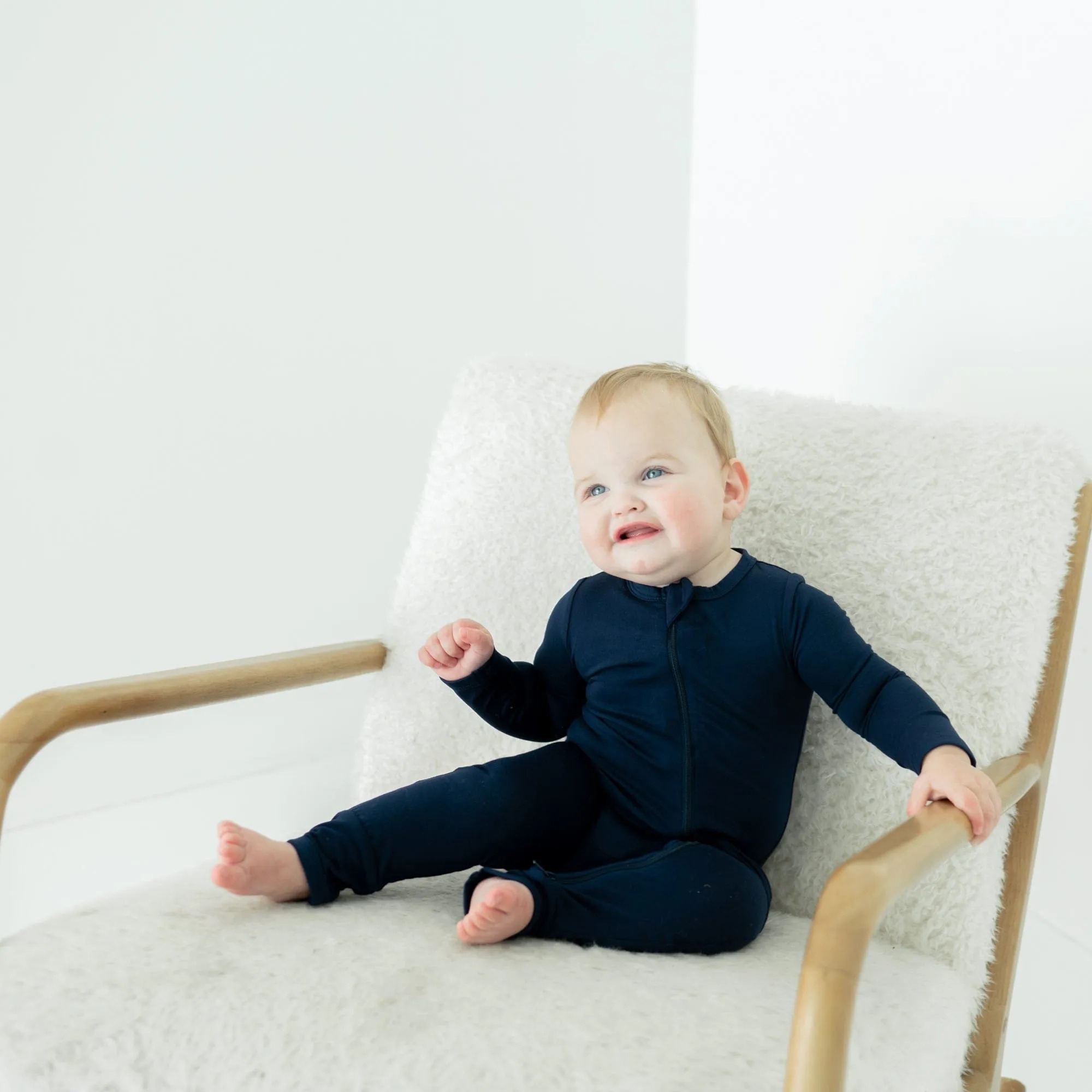 Baby Bamboo Zipper Rompers in Navy