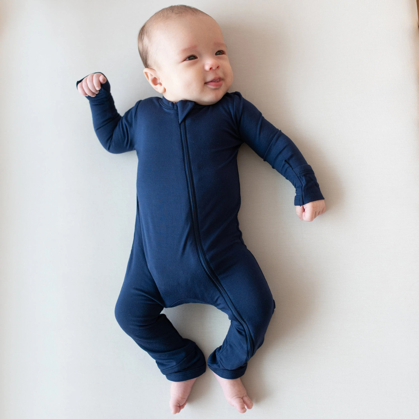 Baby Bamboo Zipper Rompers in Navy