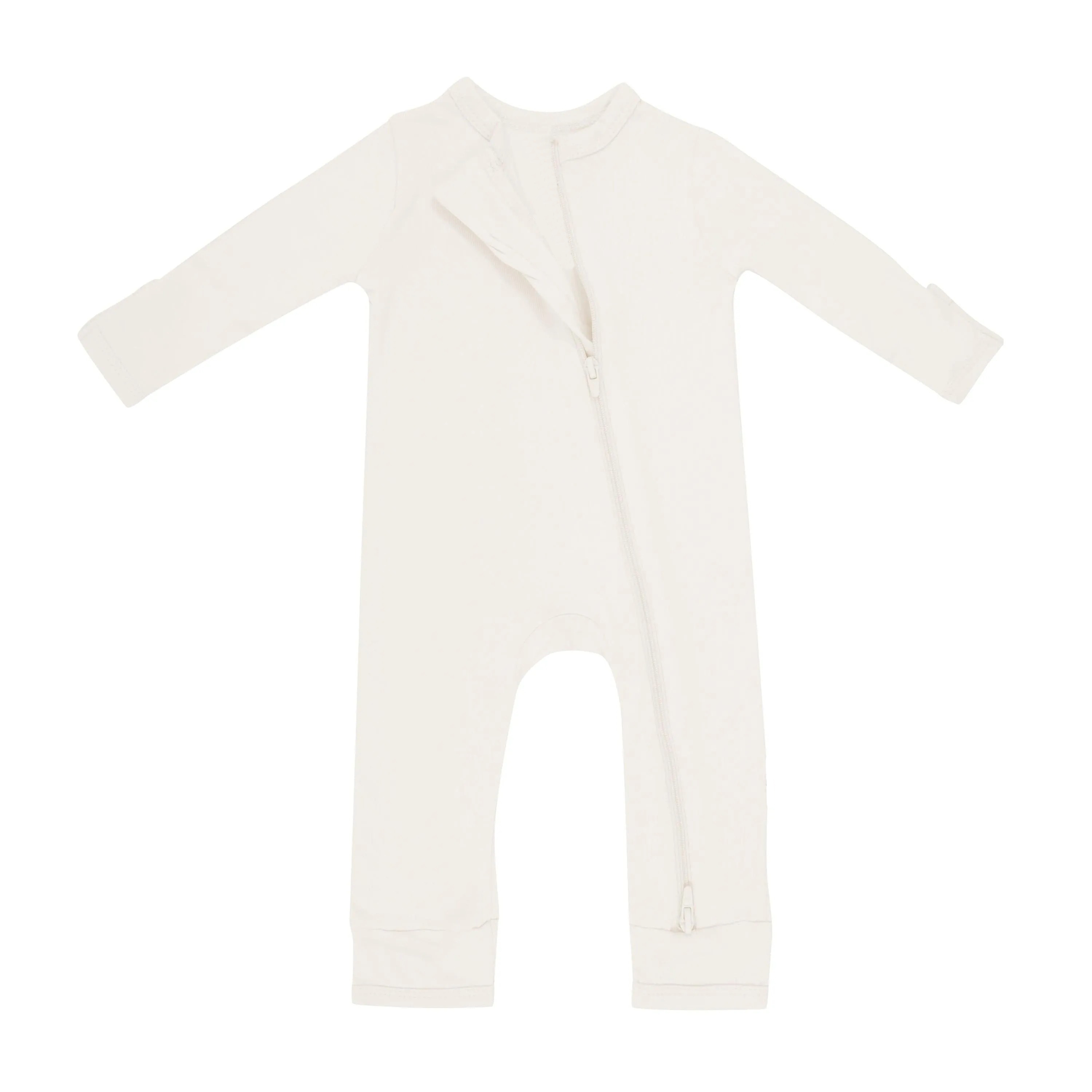 Baby Bamboo Zipper Rompers in Oat