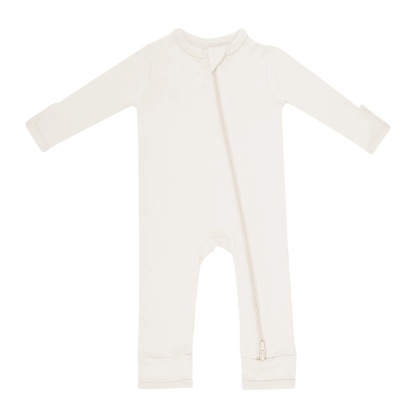 Baby Bamboo Zipper Rompers in Oat