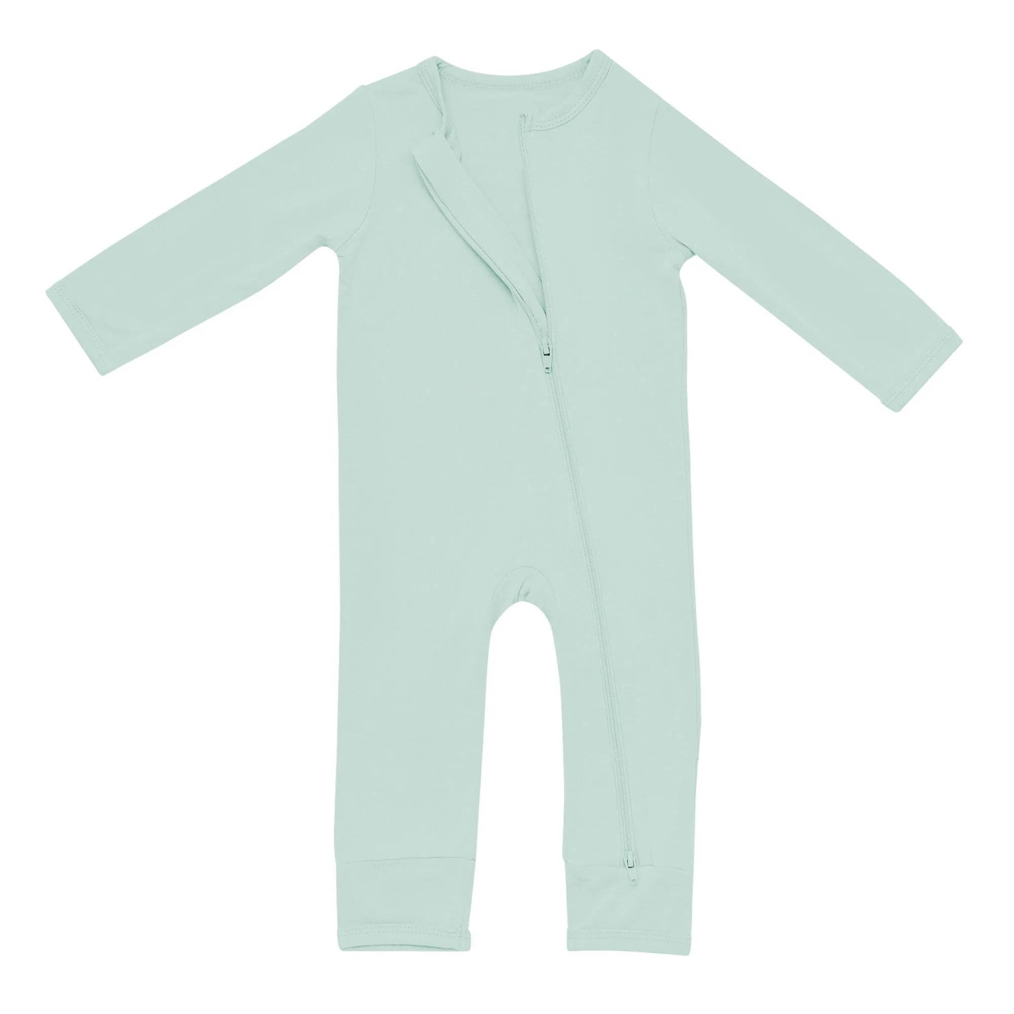 Baby Bamboo Zipper Rompers in Sage