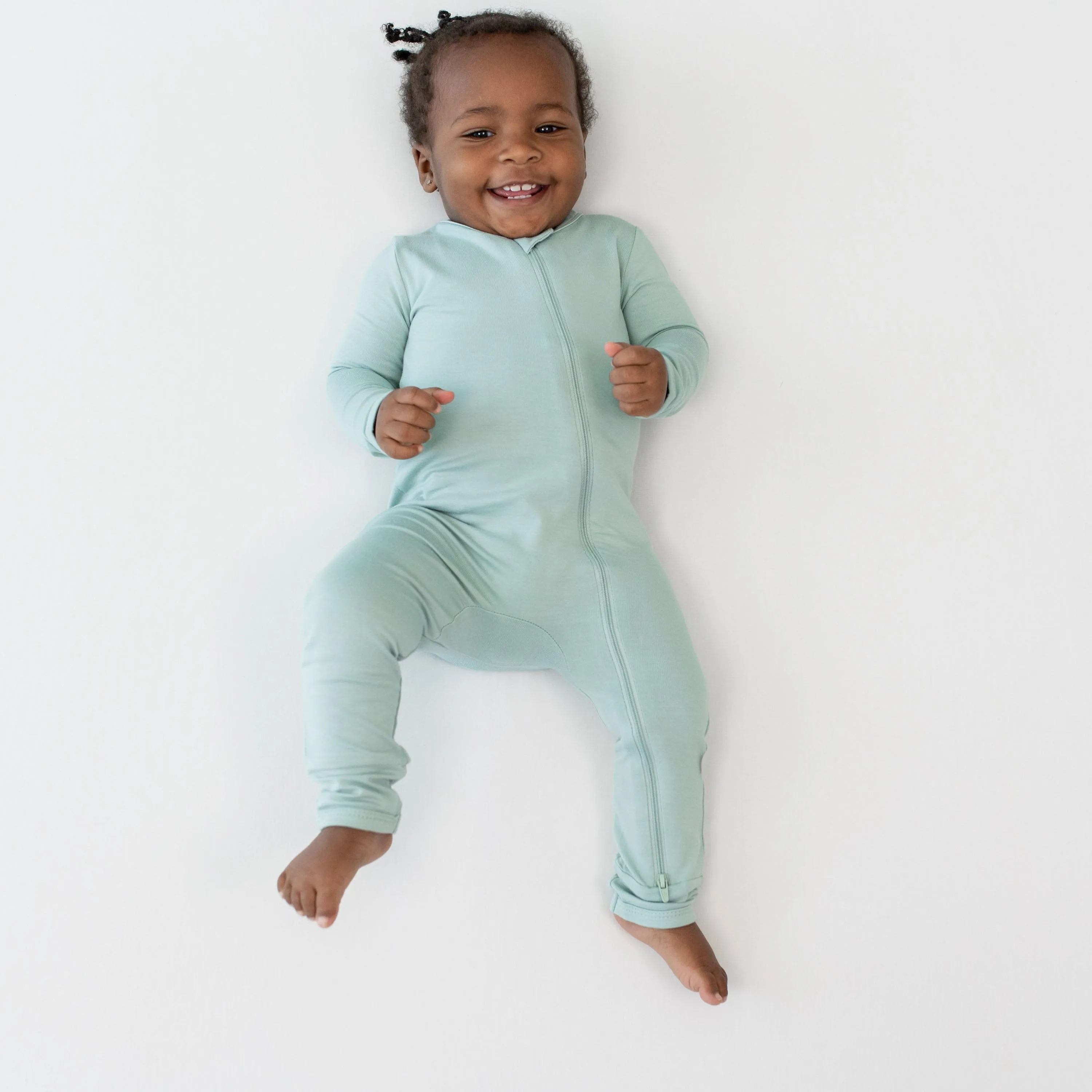 Baby Bamboo Zipper Rompers in Sage
