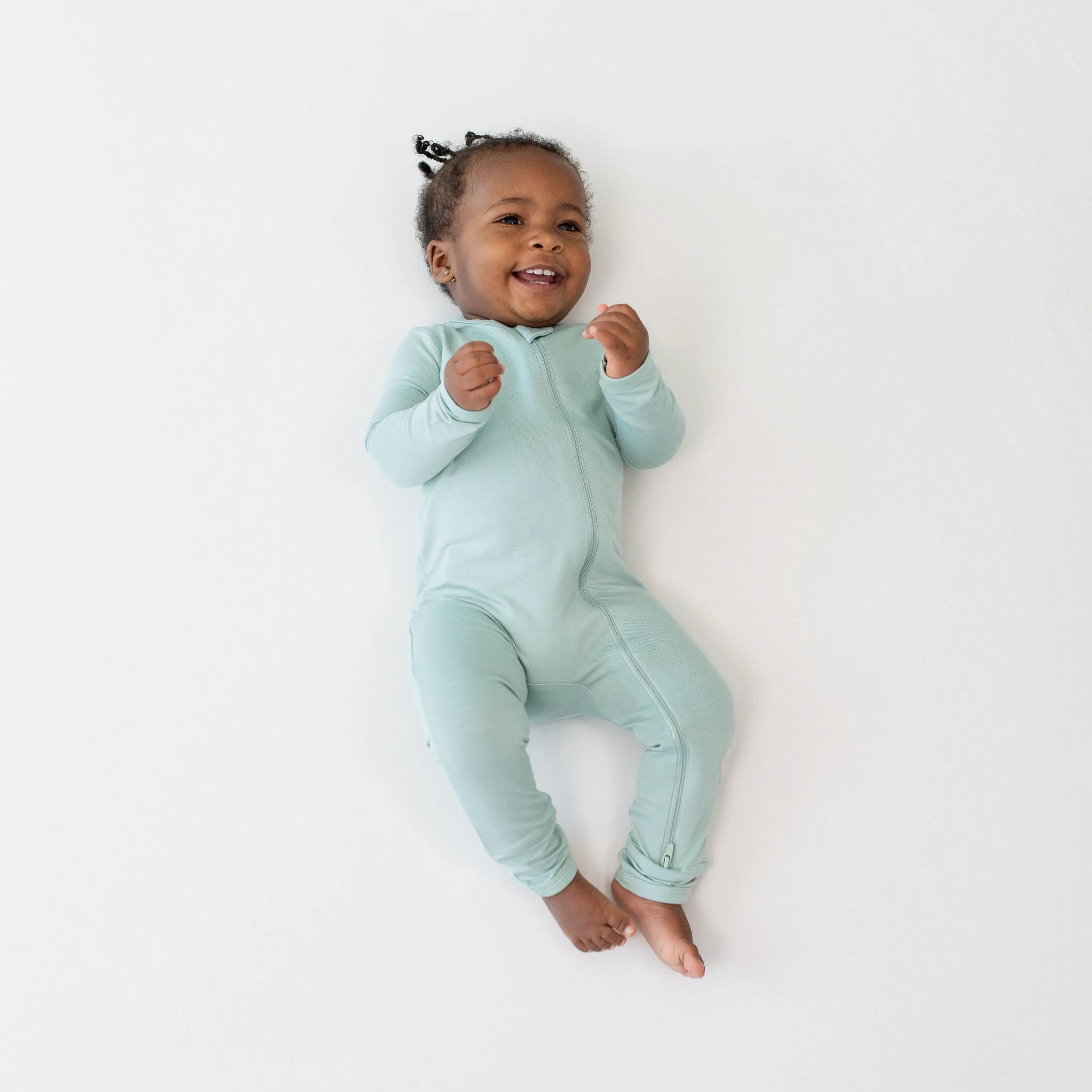 Baby Bamboo Zipper Rompers in Sage