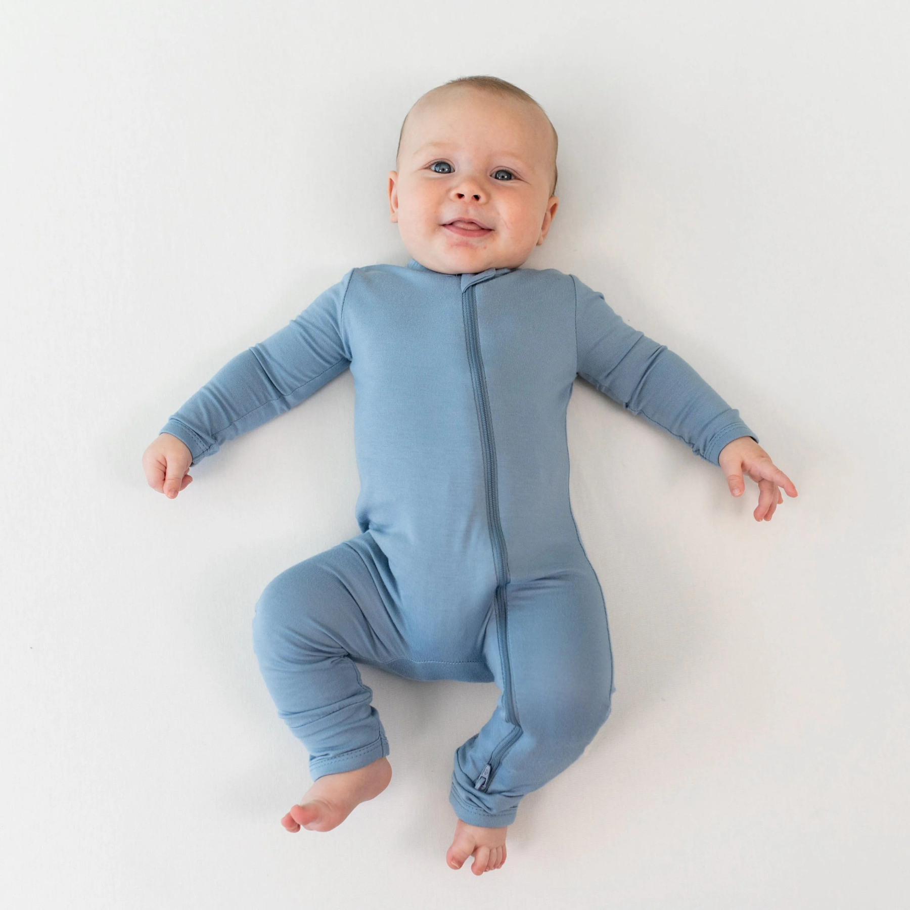 Baby Bamboo Zipper Rompers in Slate