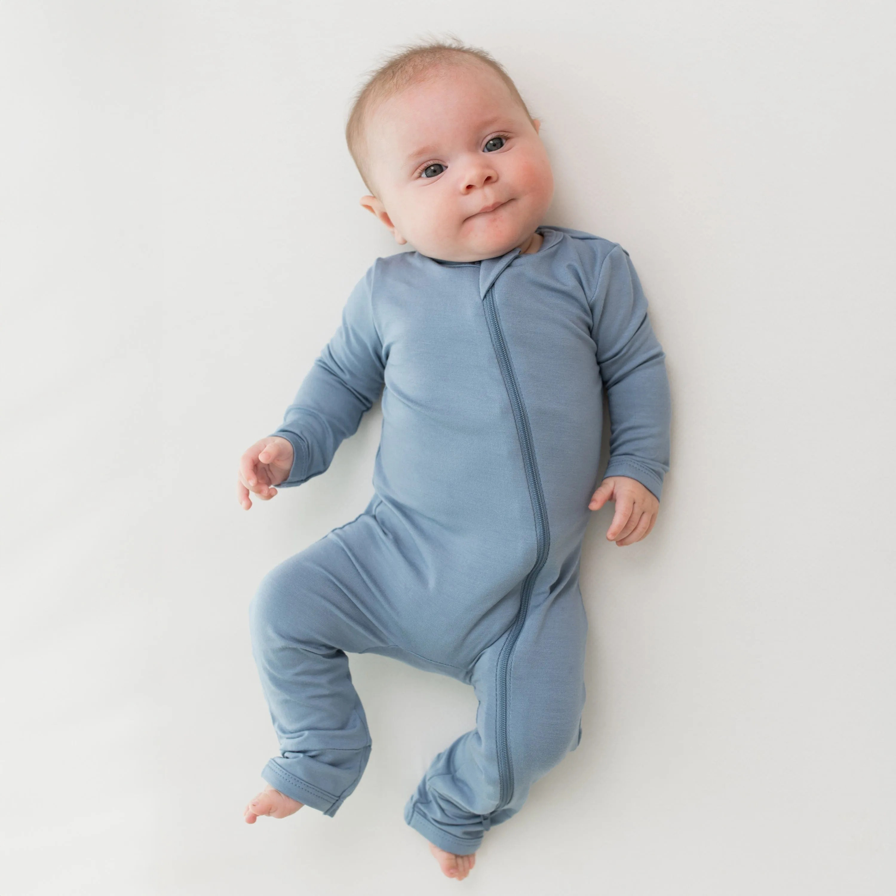Baby Bamboo Zipper Rompers in Slate