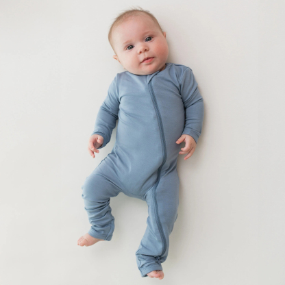 Baby Bamboo Zipper Rompers in Slate