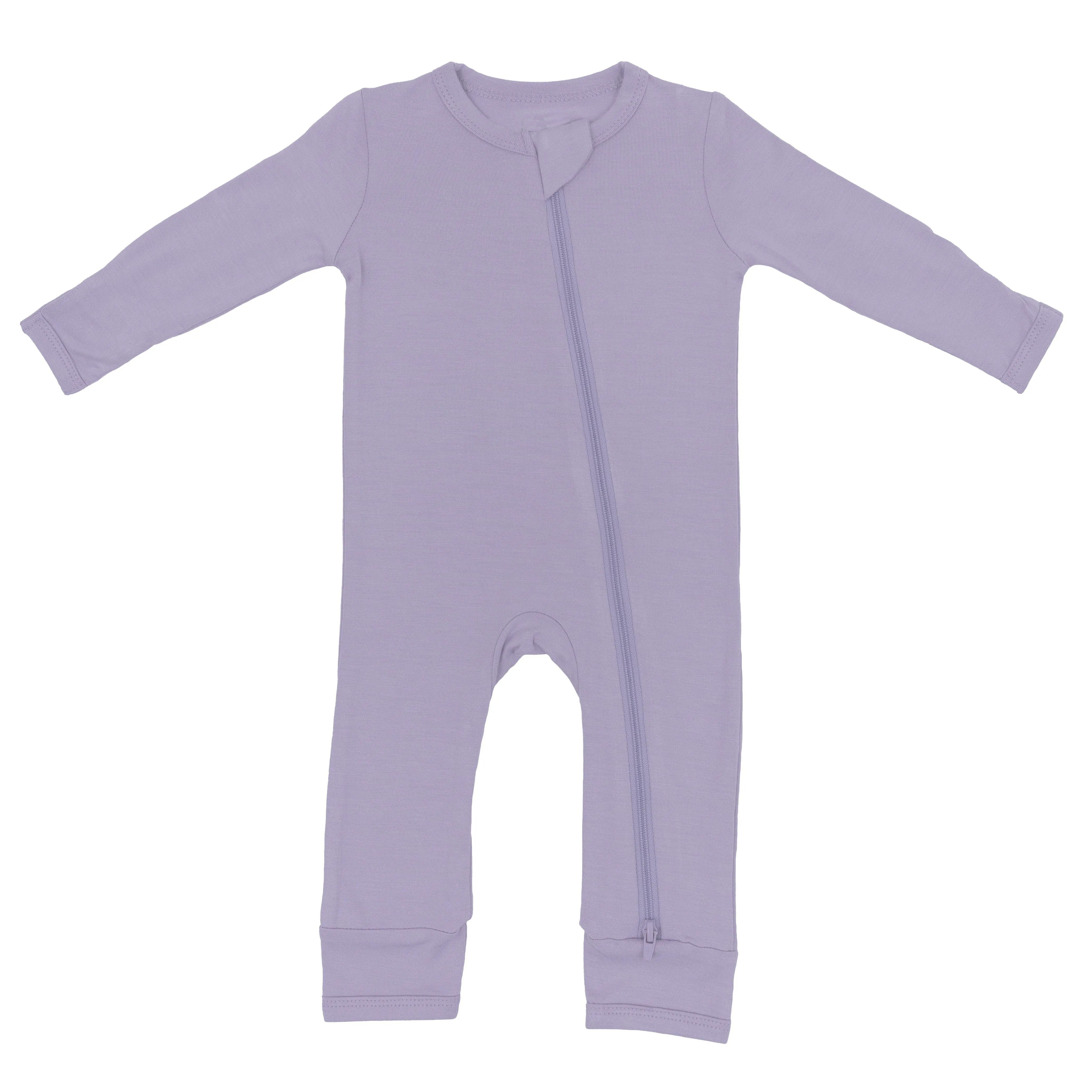 Baby Bamboo Zipper Rompers in Taro
