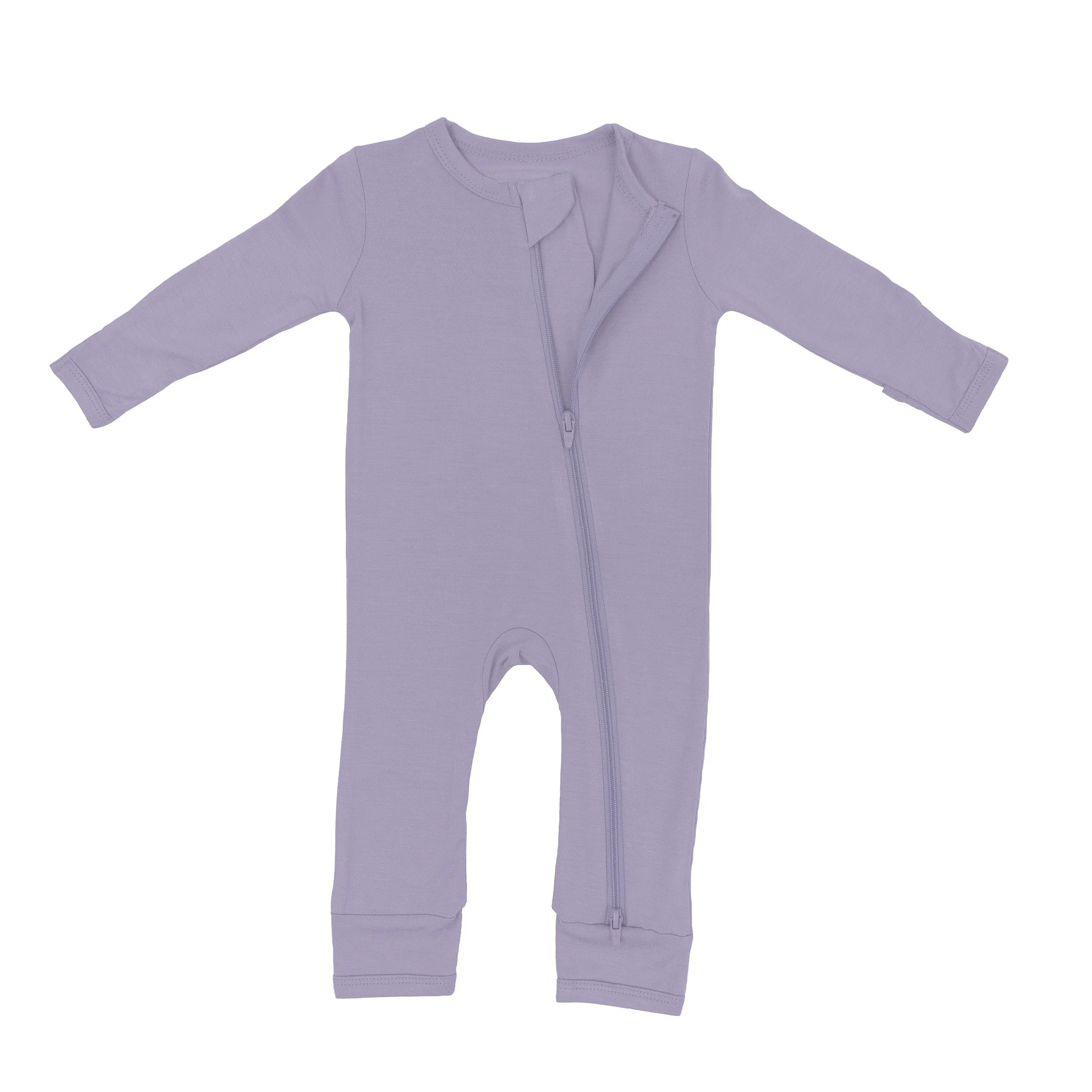 Baby Bamboo Zipper Rompers in Taro