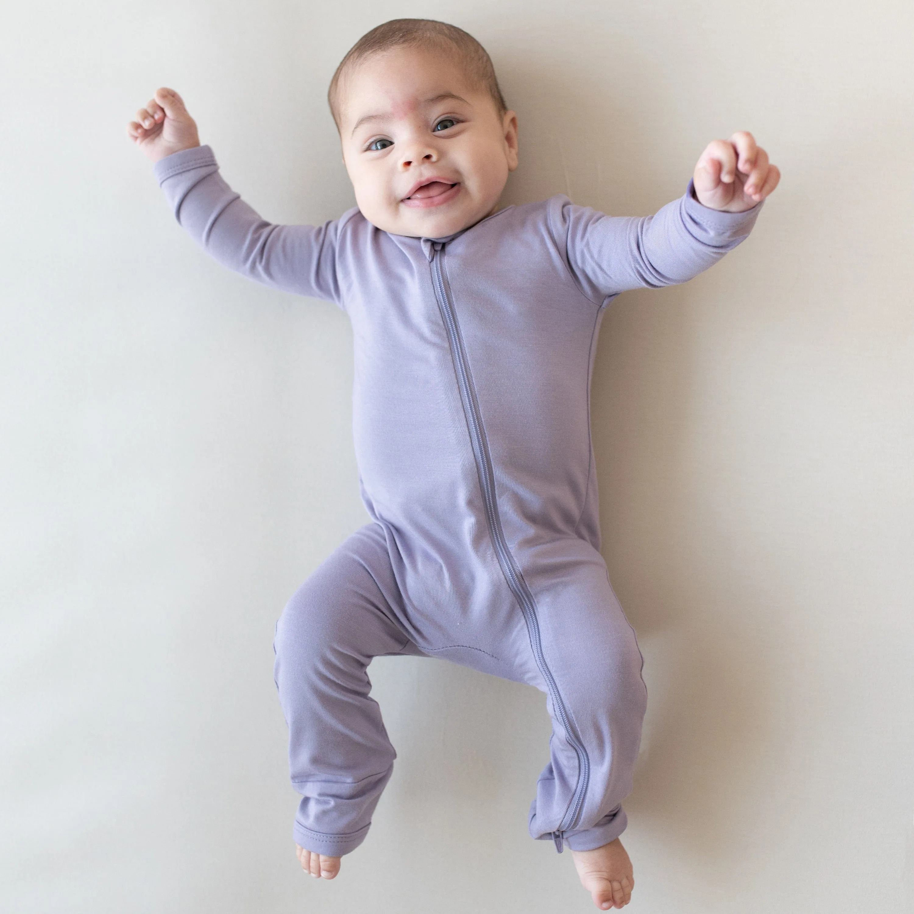 Baby Bamboo Zipper Rompers in Taro