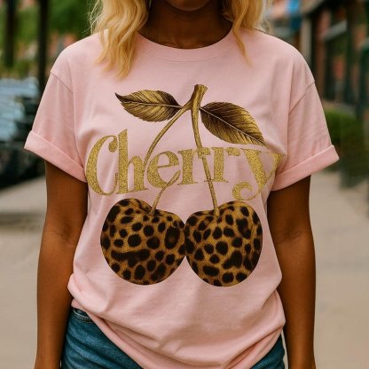 Leopard Print Cherry Gold T-Shirt