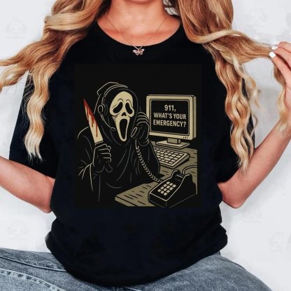 Ghostface 911 Call T-Shirt - Scary Halloween Tee