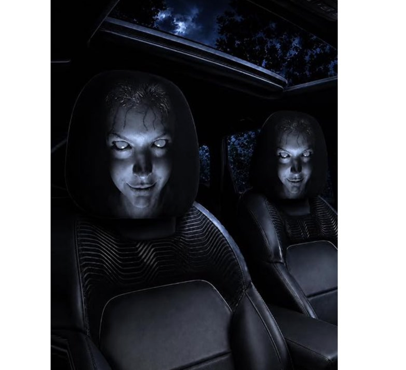 Creepy Haunted Face Halloween Car Headrest Covers