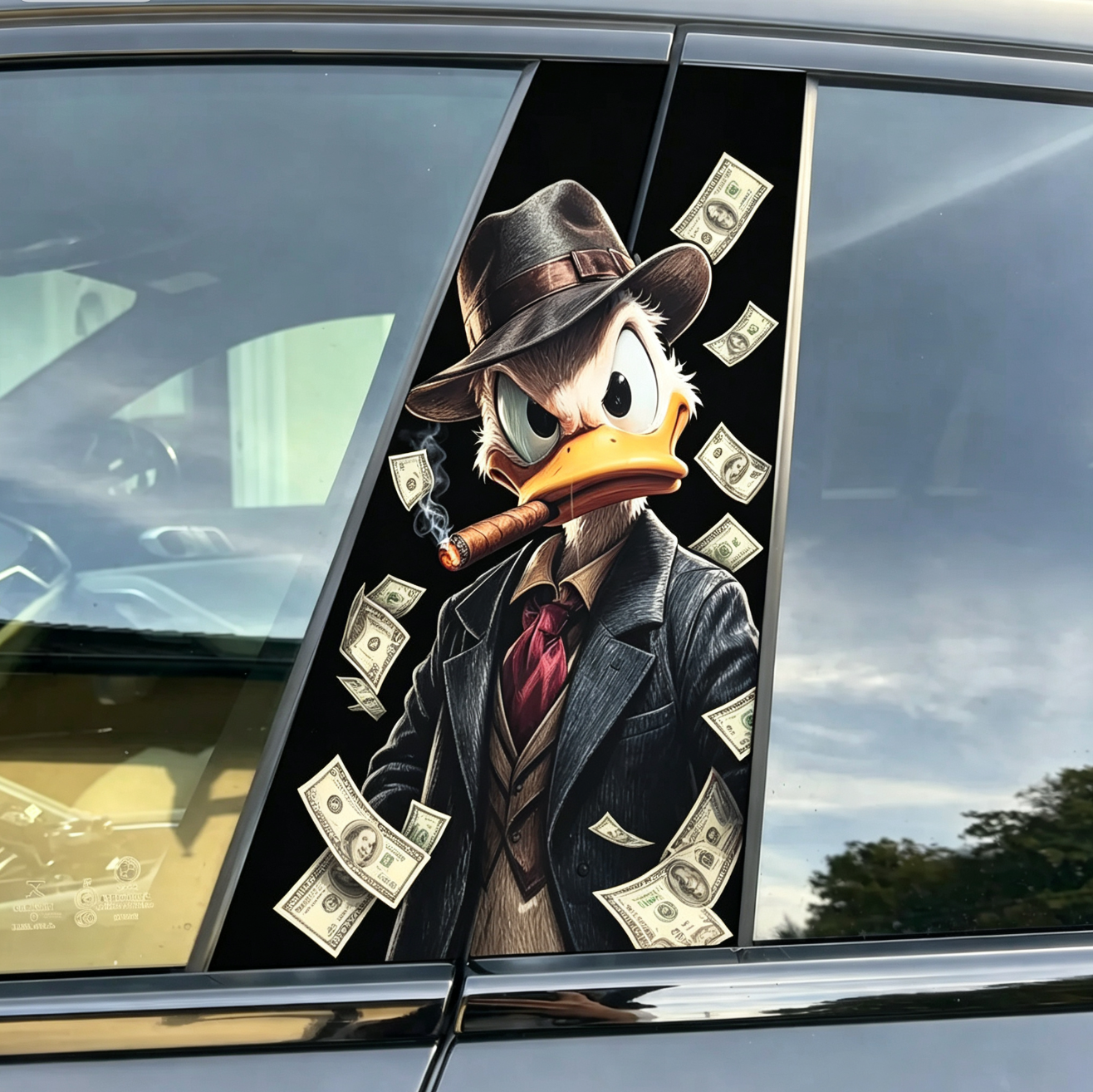 Vintage Money Boss Duck Car Pillar Wrap - Premium Vinyl B-Pillar Decal, Universal Fit