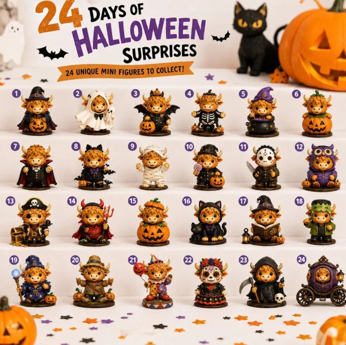 Halloween Highland Cow Advent Calendar – 24 Days of Spooky Surprises