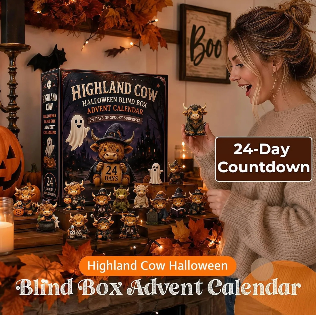 Halloween Highland Cow Advent Calendar – 24 Days of Spooky Surprises