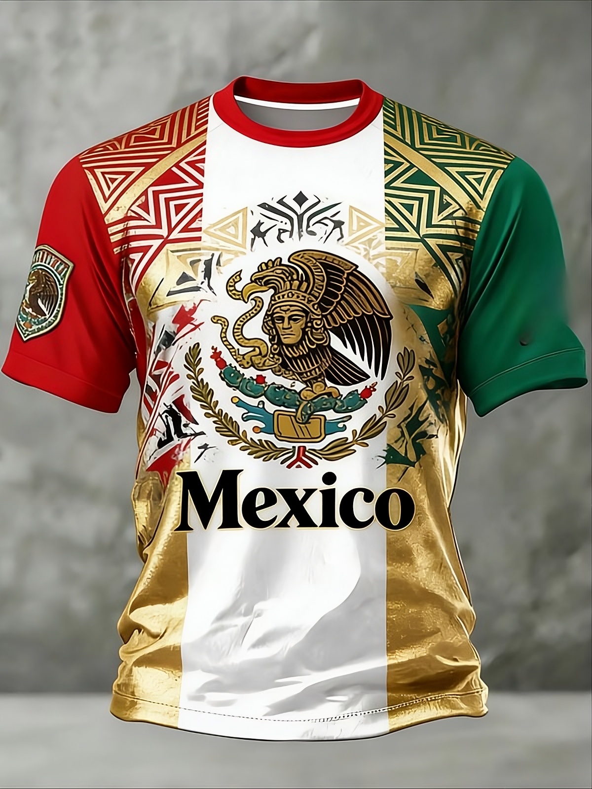 Mexico Tricolor Gold-Emblem Eagle Jersey