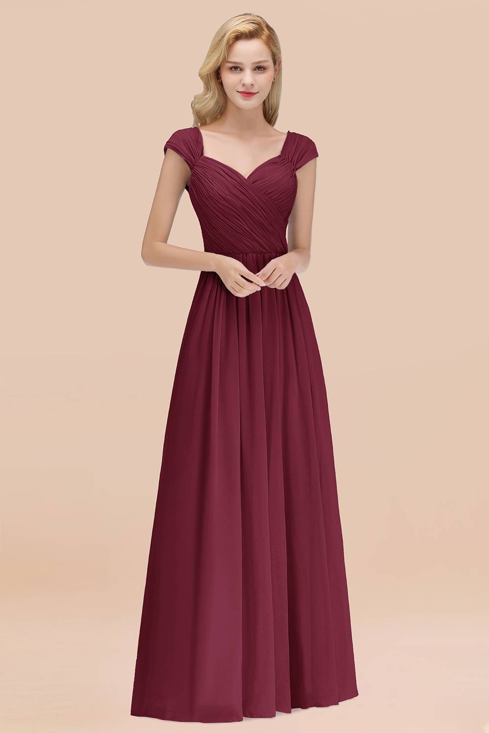 27prom Modest Chiffon Sweetheart Sleeveless Affordable Bridesmaid Dresses with Ruffles-27prom