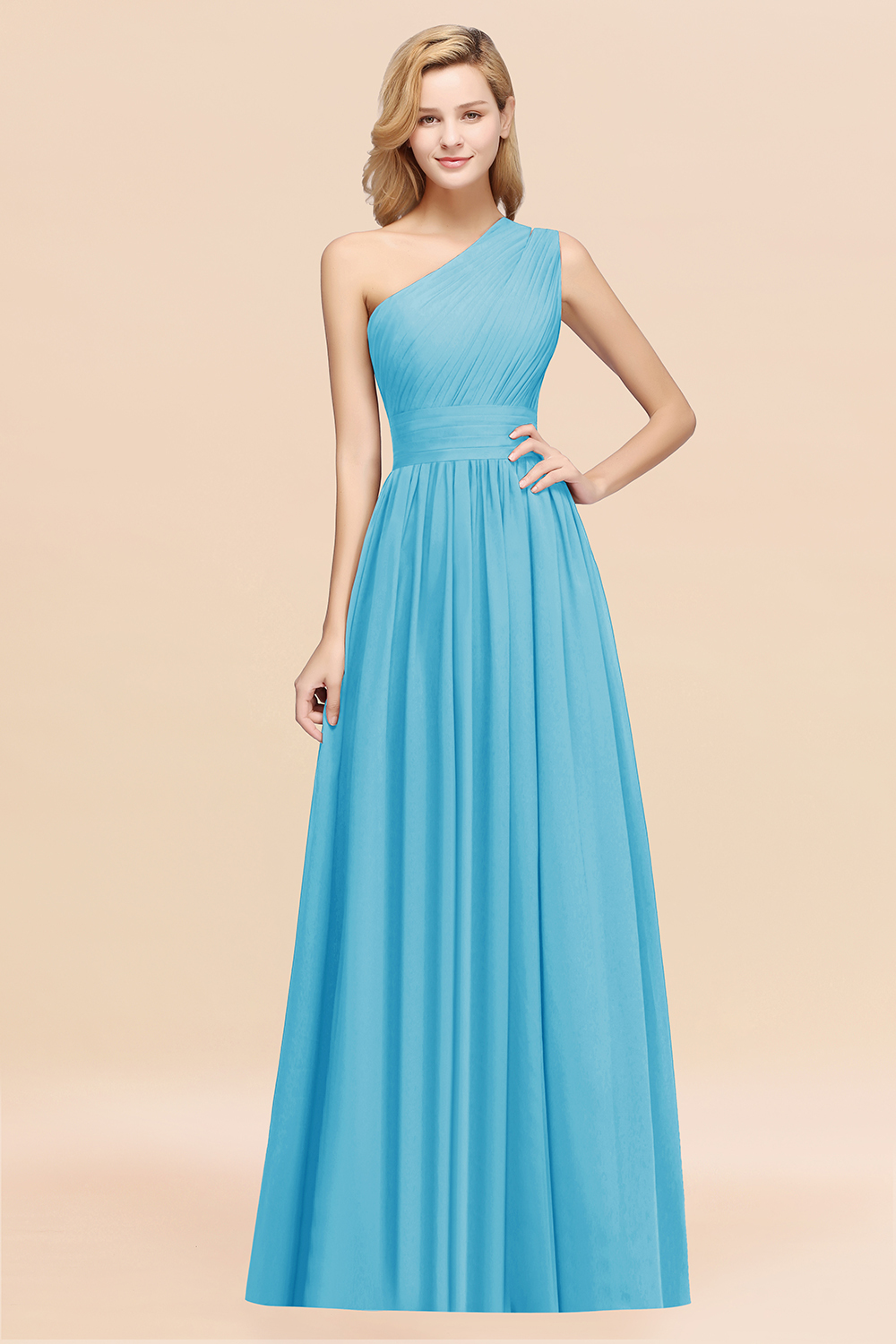 27prom Stylish One-shoulder Sleeveless Long Junior Bridesmaid Dresses Affordable-27prom