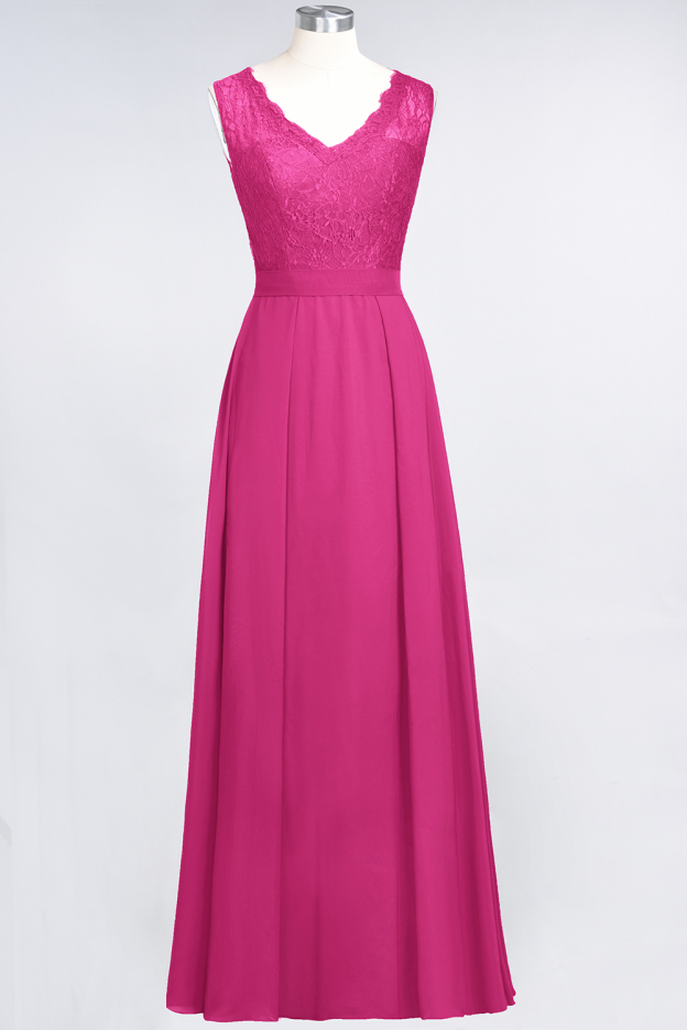 27prom Modest Chiffon V-Neck Burgundy Lace Bridesmaid Dresses Online-27prom