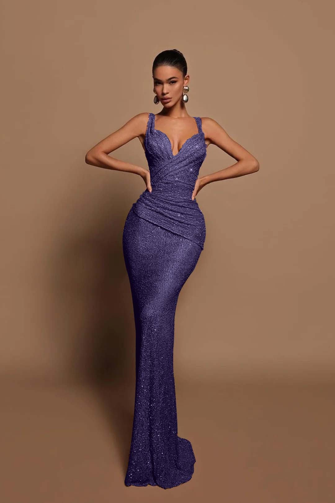 Sexy Pink Long Sequins Prom Dress V Neck Mermaid Sleeveless