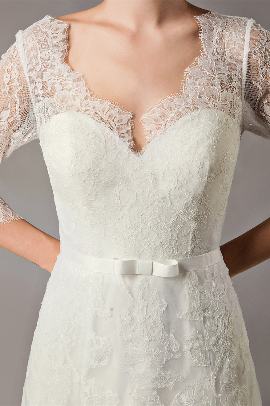 Half Sleeve Lace Beach Wedding Dress