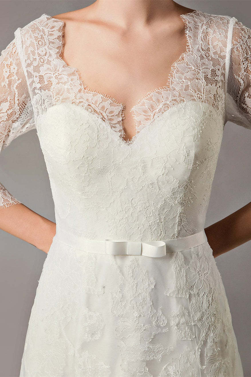Half Sleeve Lace Beach Wedding Dress