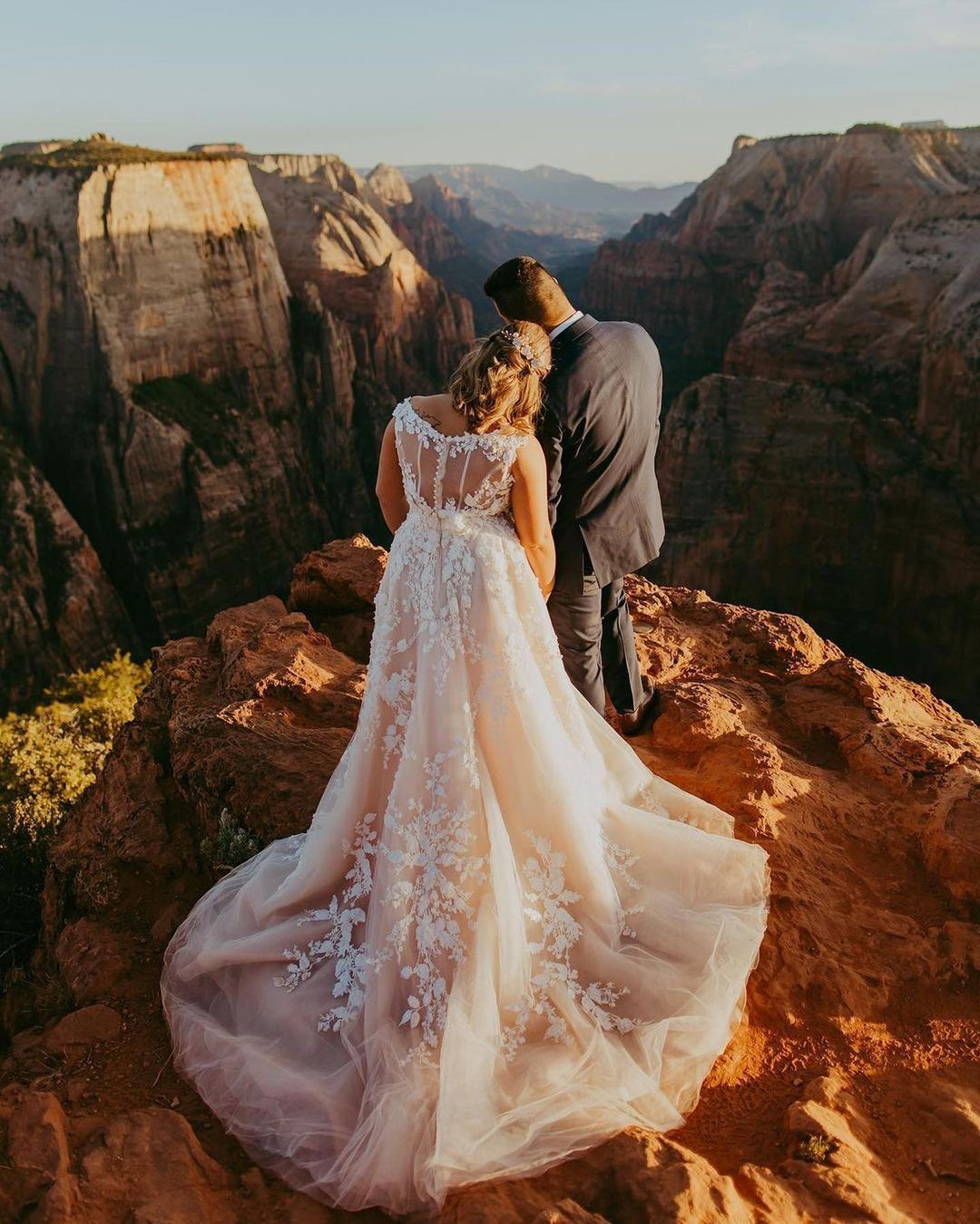 Long A-Line V-Neck Tulle Train Wedding Dress with Lace Appliques