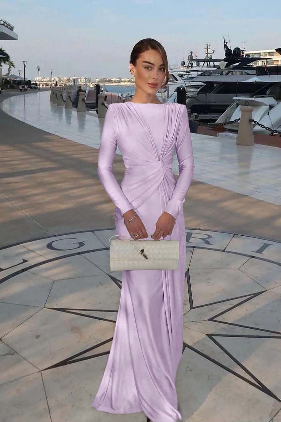 Chic Jewel Long Sleeves Mermaid Long Prom Dress With Pleated