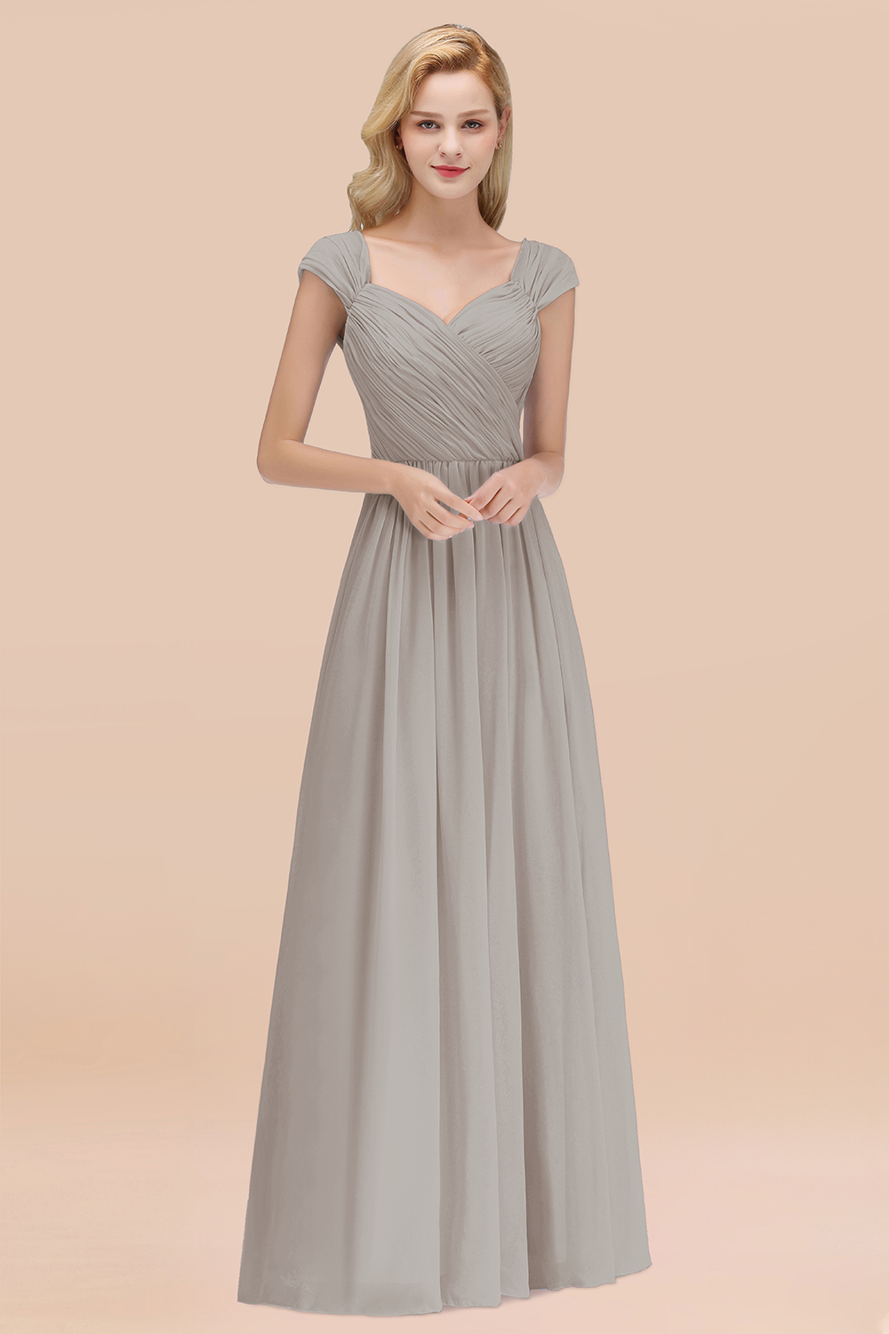 27prom Modest Chiffon Sweetheart Sleeveless Affordable Bridesmaid Dresses with Ruffles-27prom