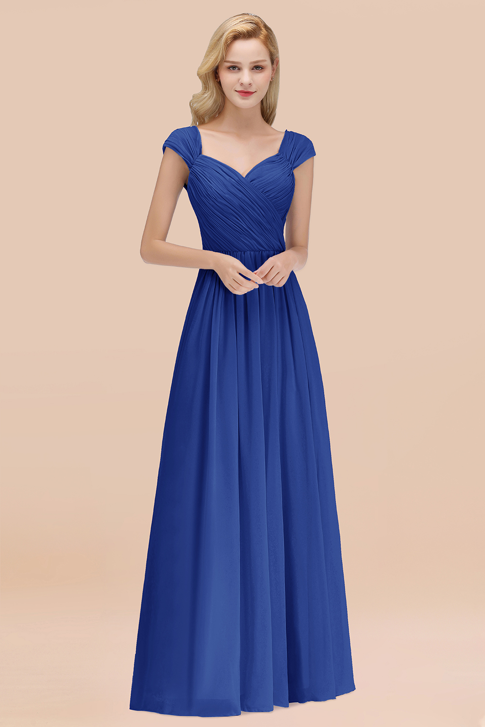 27prom Modest Chiffon Sweetheart Sleeveless Affordable Bridesmaid Dresses with Ruffles-27prom
