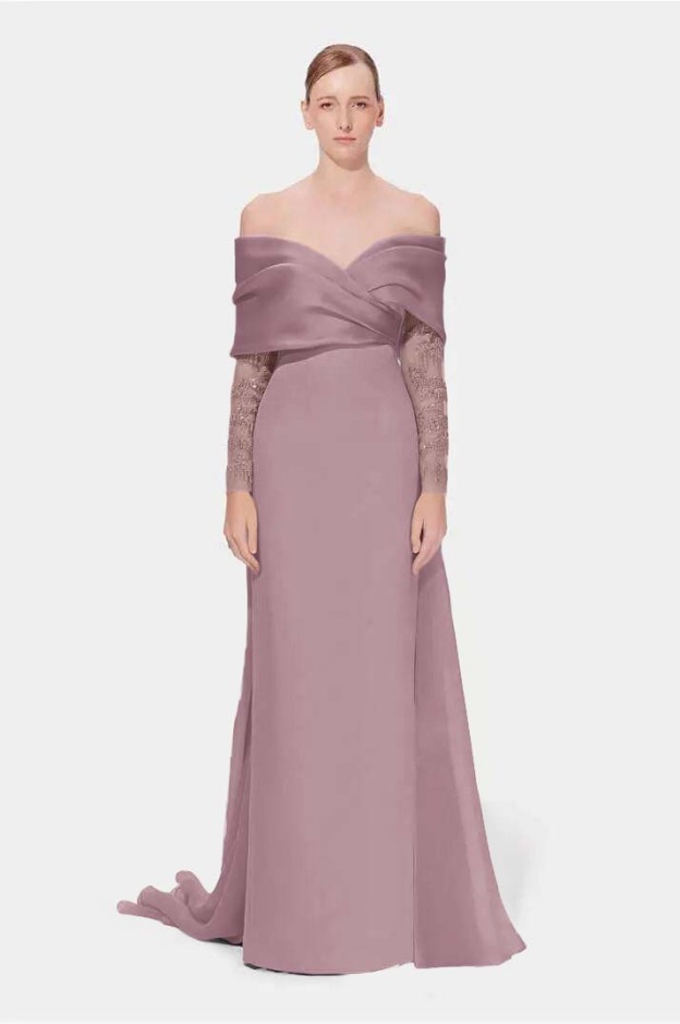 Off the Shoulder Long Sleeves Long Mermaid Prom Dress With Appliques