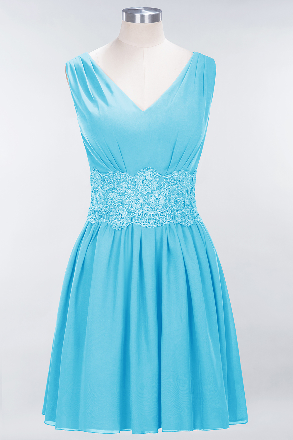 27prom Pretty V-Neck Short Sleeveless Lace Bridesmaid Dresses Online-27prom