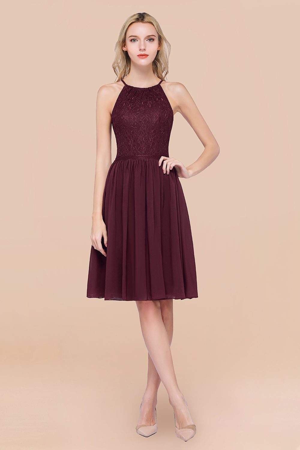 27prom Lovely Burgundy Lace Short Bridesmaid Dress With Spaghetti-Straps-27prom