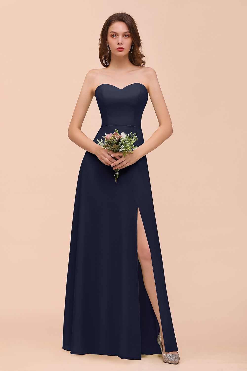 27prom Affordable Strapless Front Slit Long Dusty Sage Bridesmaid Dress-27prom