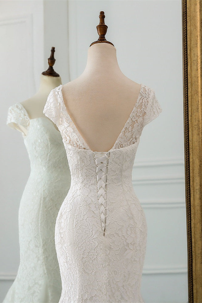 Sweetheart Lace Long Mermaid Wedding Dress with Cap Sleeves