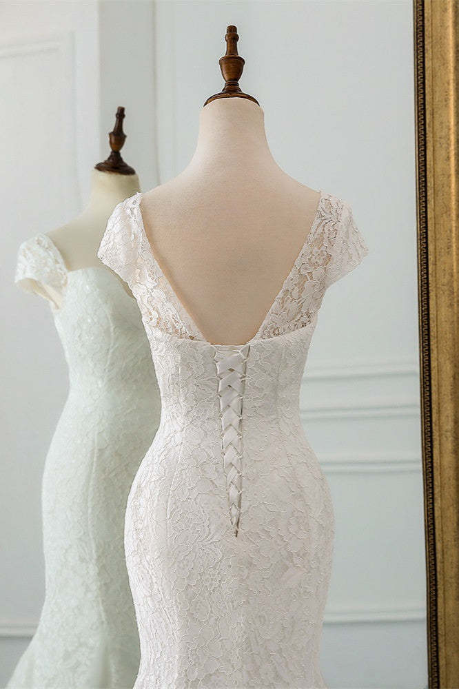 Sweetheart Lace Long Mermaid Wedding Dress with Cap Sleeves