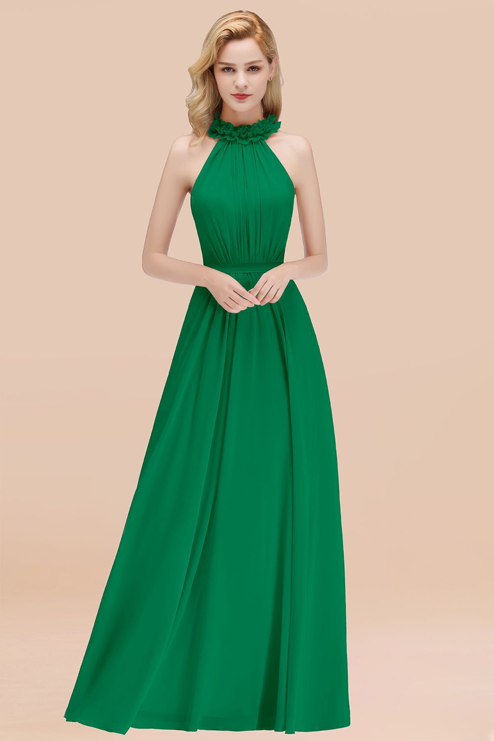 27prom Modest High-Neck Halter Ruffle Chiffon Bridesmaid Dresses Affordable-27prom