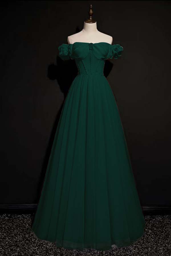 Off the Shoulder Strapless Sleeveless Long Prom Dress With Tulle