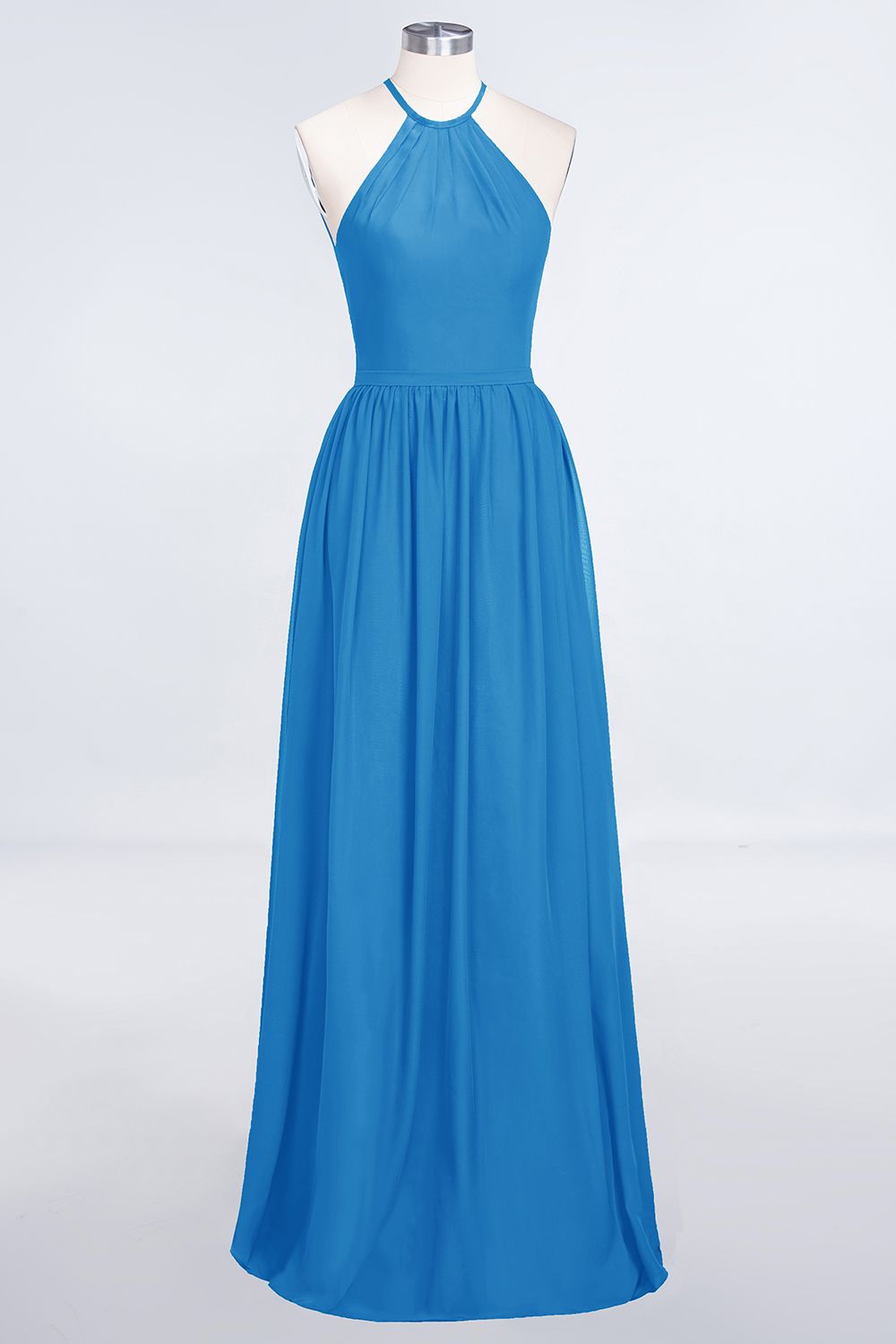 27prom Affordable Halter Sleeveless Long Burgundy Bridesmaid Dress with Ruffle-27prom