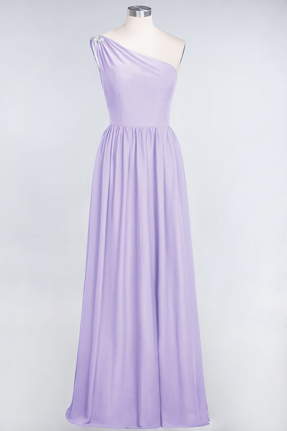 27prom Affordable Chiffon One-Shoulder Ruffle Bridesmaid Dress with Beadings-27prom