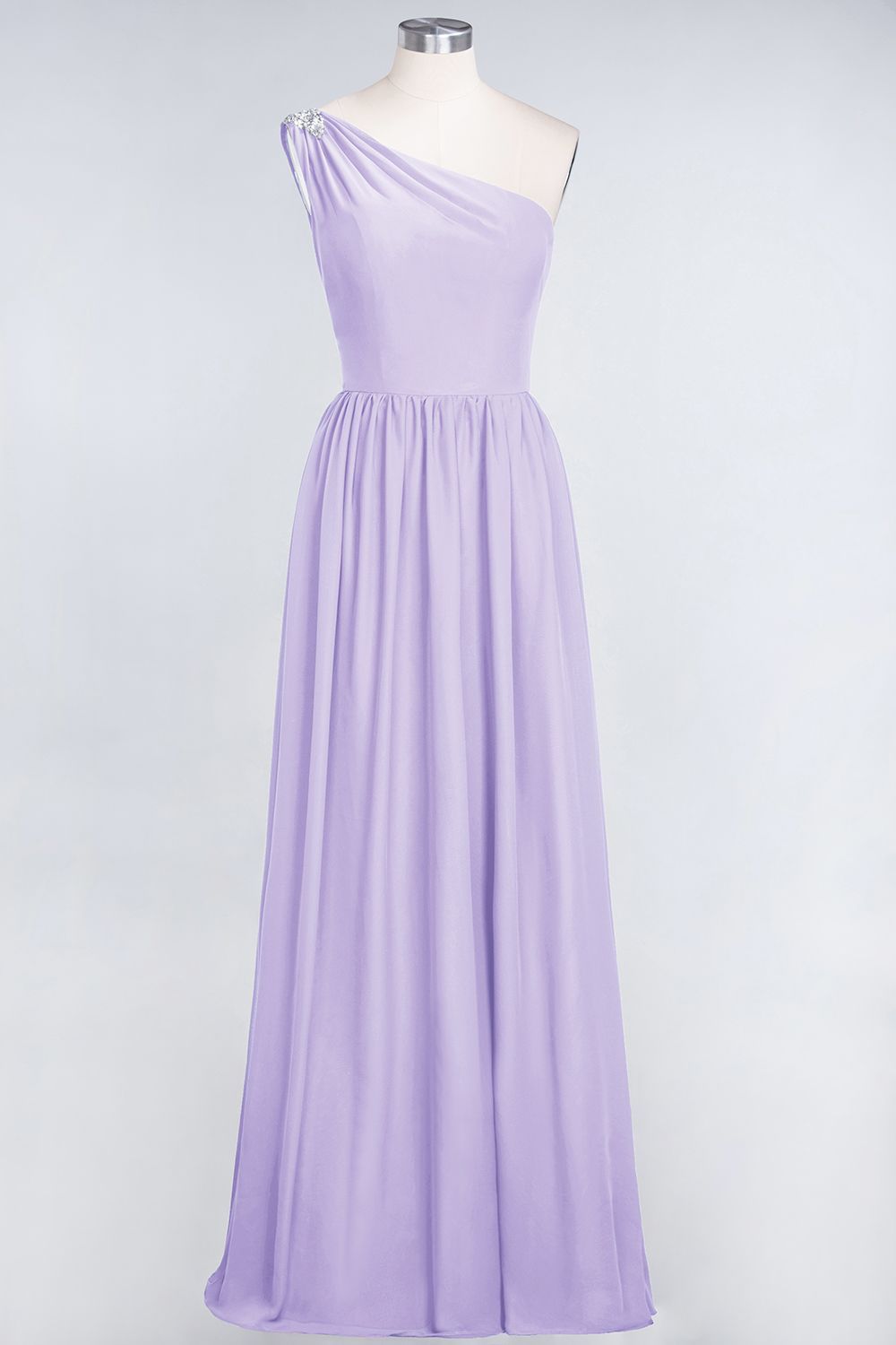 27prom Affordable Chiffon One-Shoulder Ruffle Bridesmaid Dress with Beadings-27prom