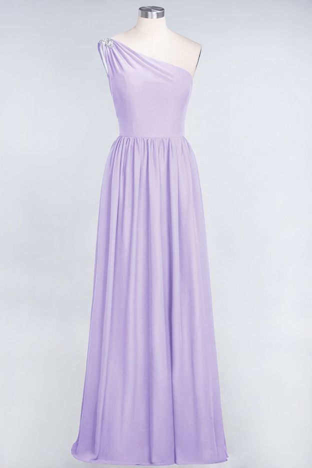 27prom Affordable Chiffon One-Shoulder Ruffle Bridesmaid Dress with Beadings-27prom