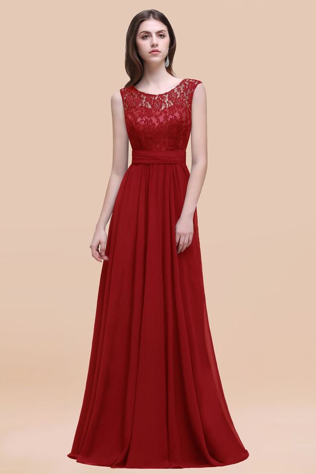 27prom Vintage Lace Scoop Sleeveless Dark Blue Bridesmaid Dress with V-Back-27prom