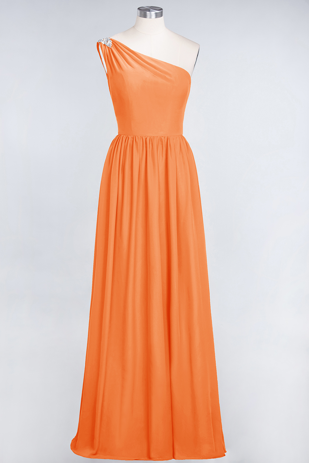 27prom Affordable Chiffon One-Shoulder Ruffle Bridesmaid Dress with Beadings-27prom