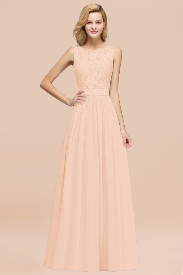 27prom Elegant Chiffon Lace Scalloped Sleeveless Ruffle Bridesmaid Dresses-27prom