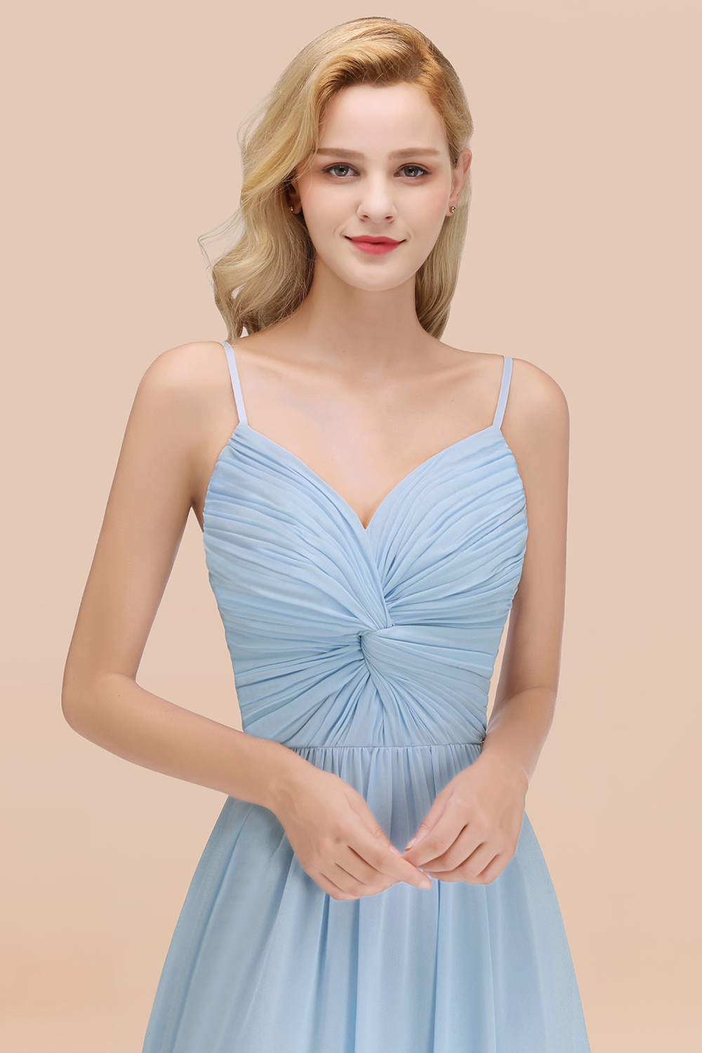 27prom Chic V-Neck Pleated Backless Bridesmaid Dresses with Spaghetti Straps-27prom